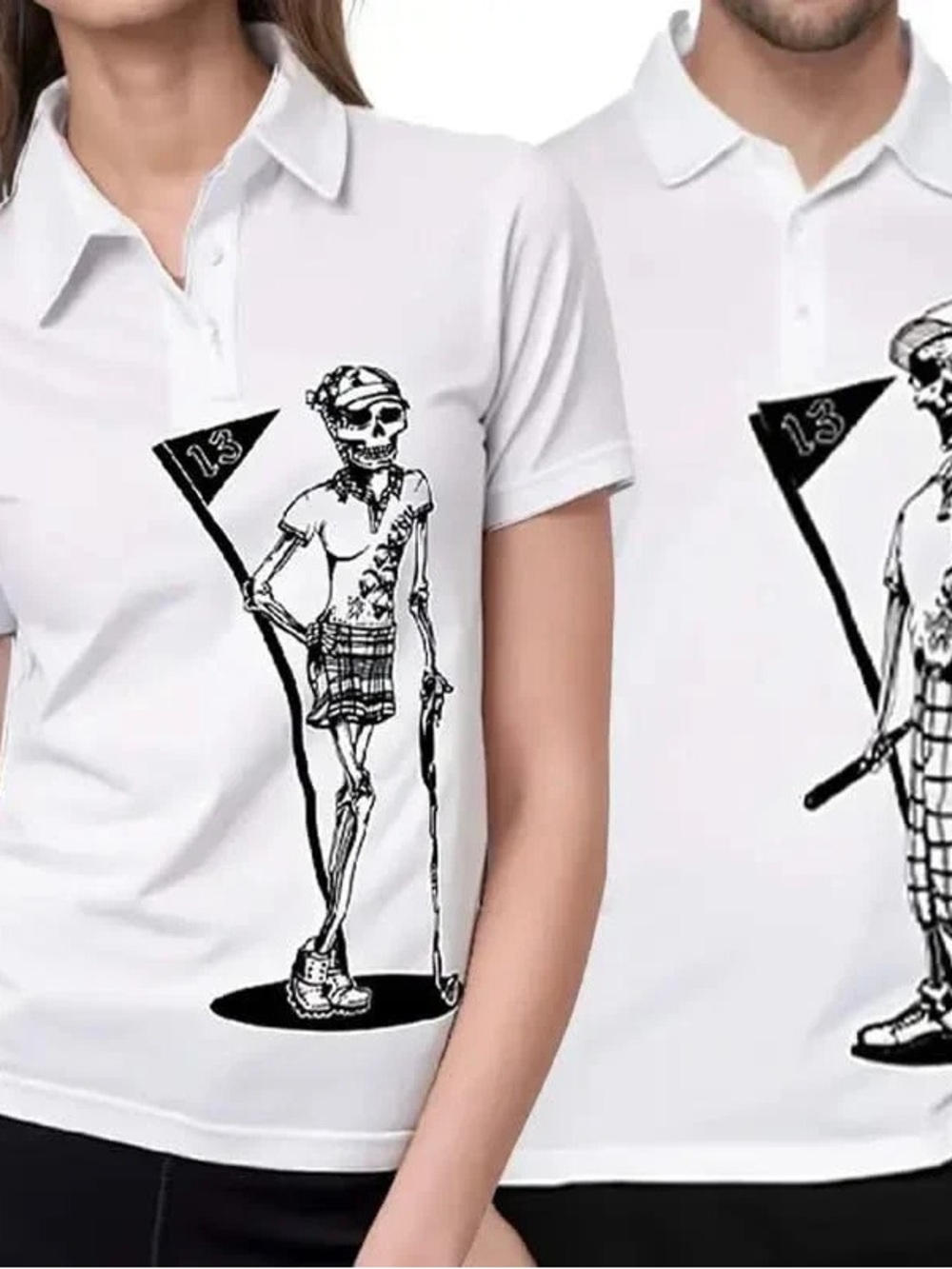 Tattoo Golf Matching Couples Polo Shirts, Women’s S & Men’s XL, Skull Graphic